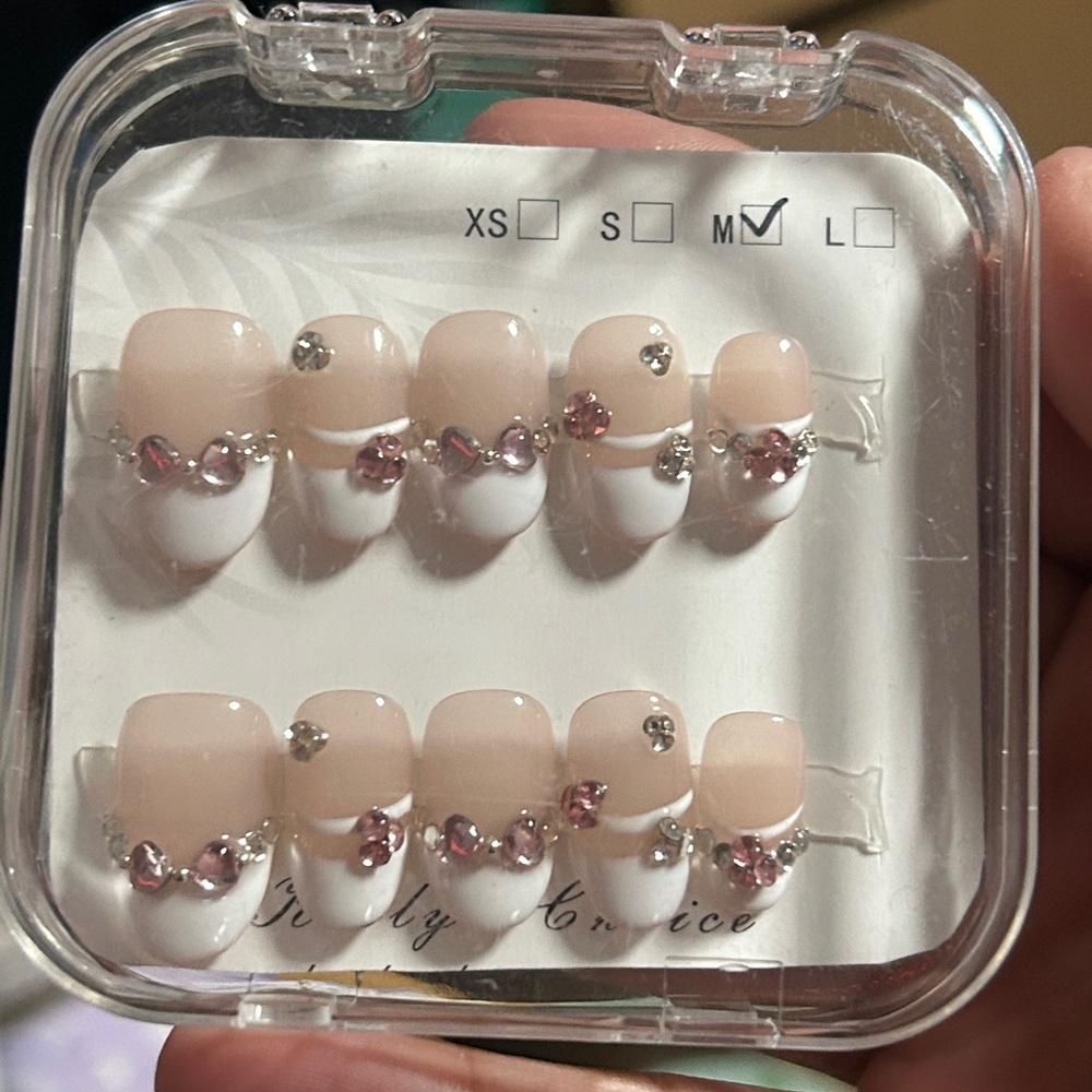 Pink and White Press-On Nails